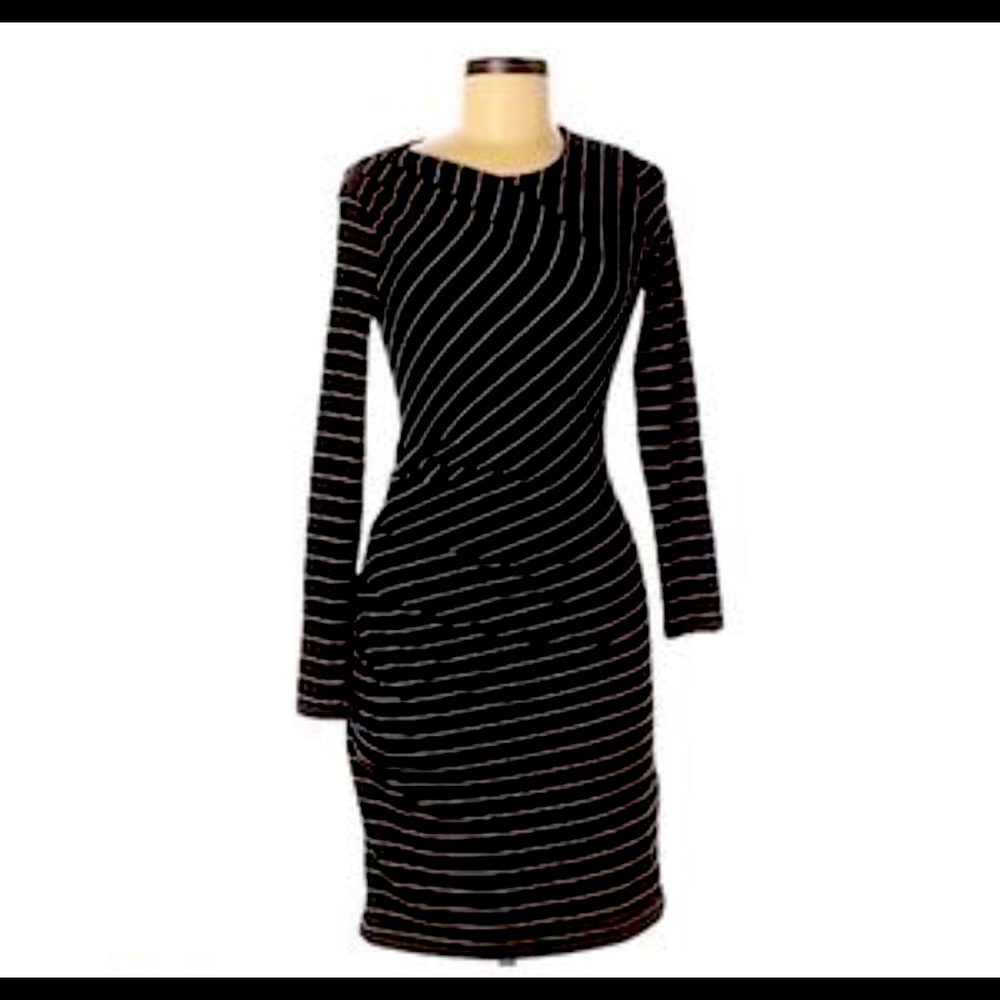 NWT XS Banana Republic Black Striped Ruched Dress